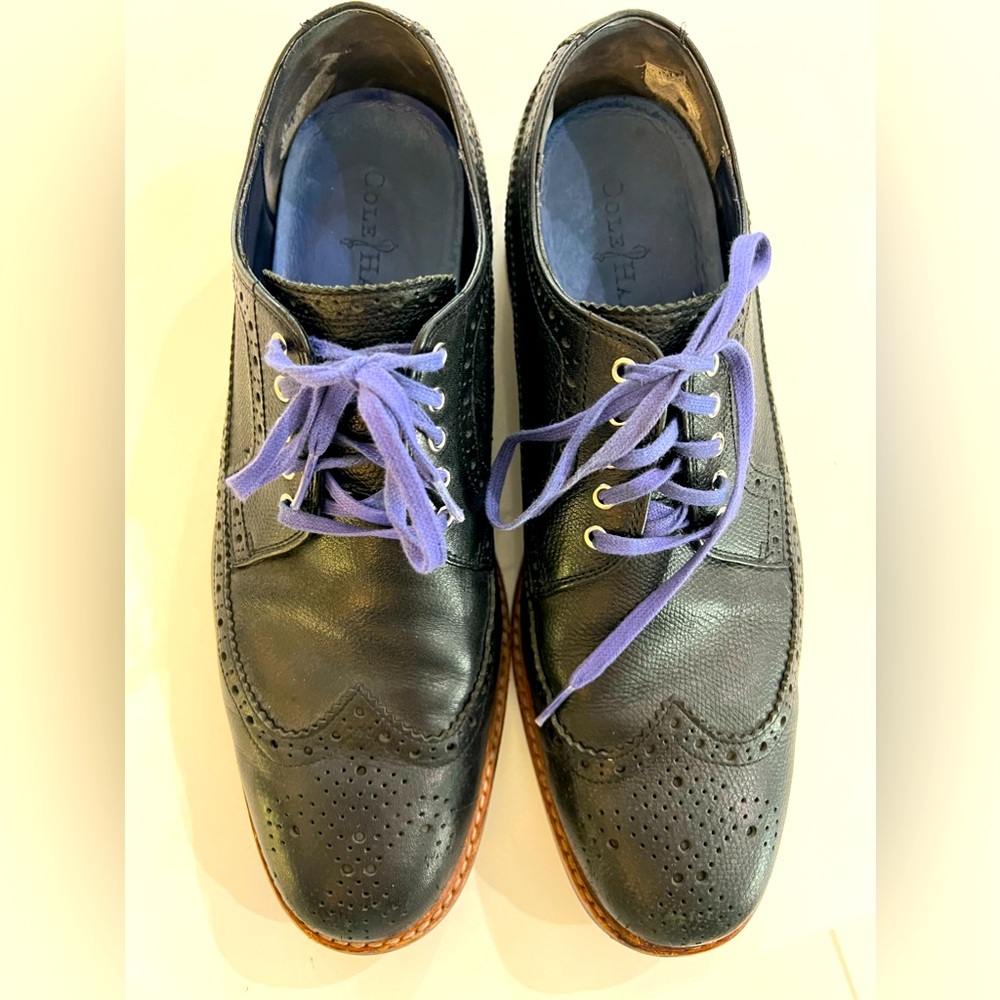 Cole haan. Black leather with purple laces and trim. 13m
